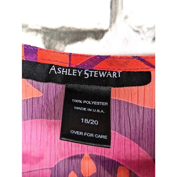 ASHLEY STEWART Vibrant Botanical Print Flutter Sleeve Top Boho Cottage 18/20 - Picture 5 of 5